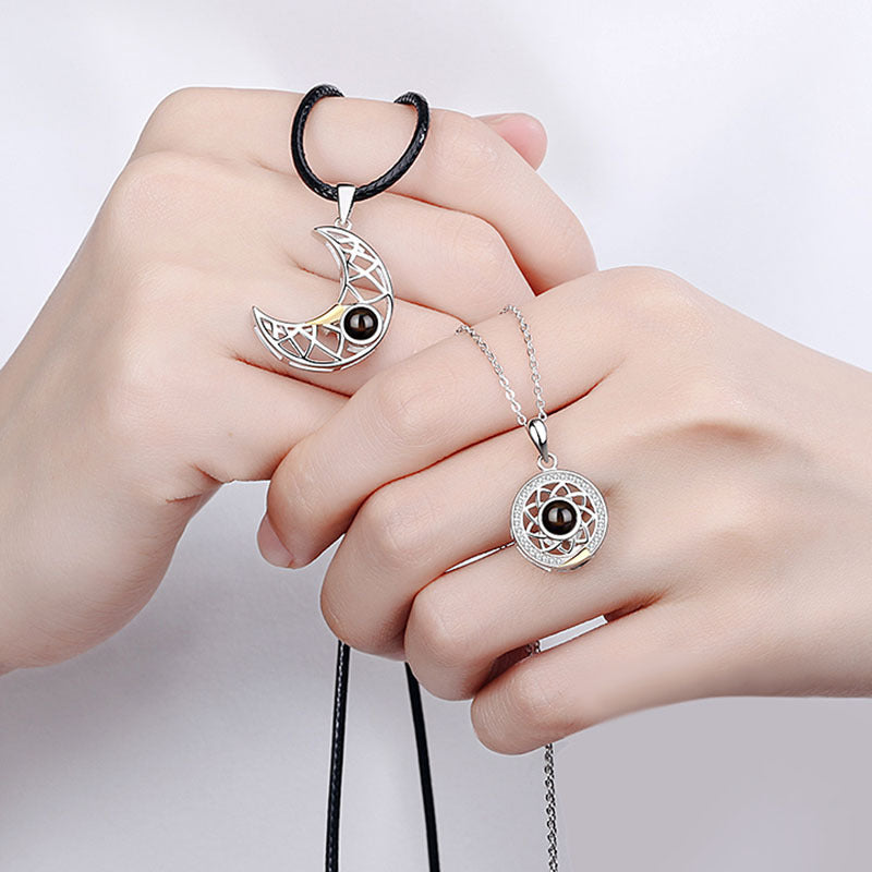 2Pcs Sun & Moon Couple Pendant BFF Magnetic Projection Necklace Romantic Jewelry