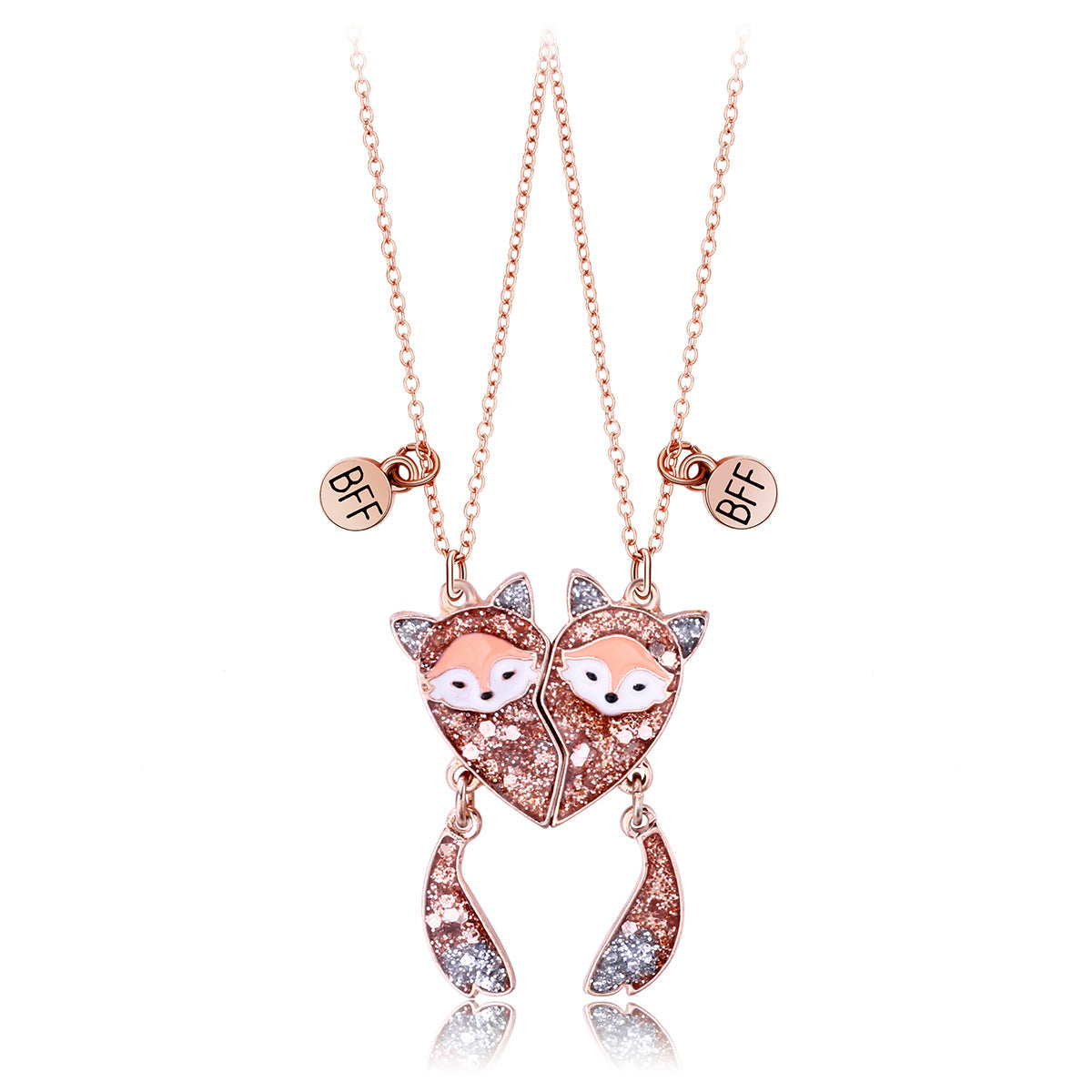 2pcs Fox Cartoon Magnetic BFF Necklace Set – Cute Kids Friendship Jewelry Best Friend Gifts